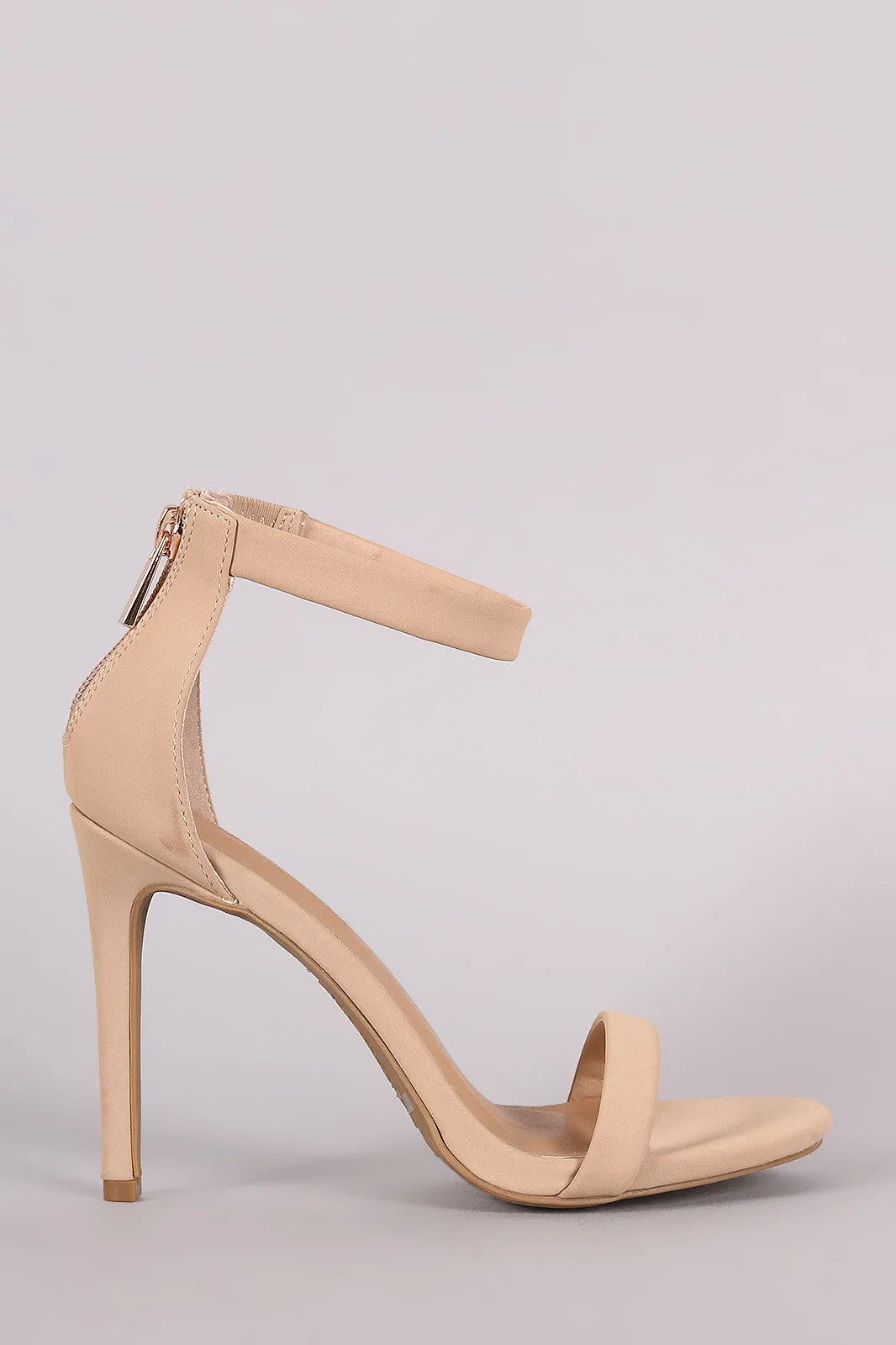 Anne Michelle Nubuck Ankle Strap Single Sole Heel