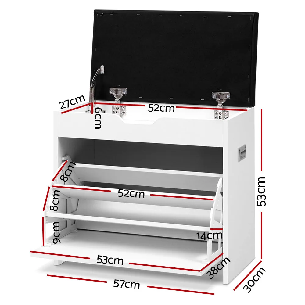 Artiss Shoe Rack Cabinet Bench 3-tier 15 Pairs White