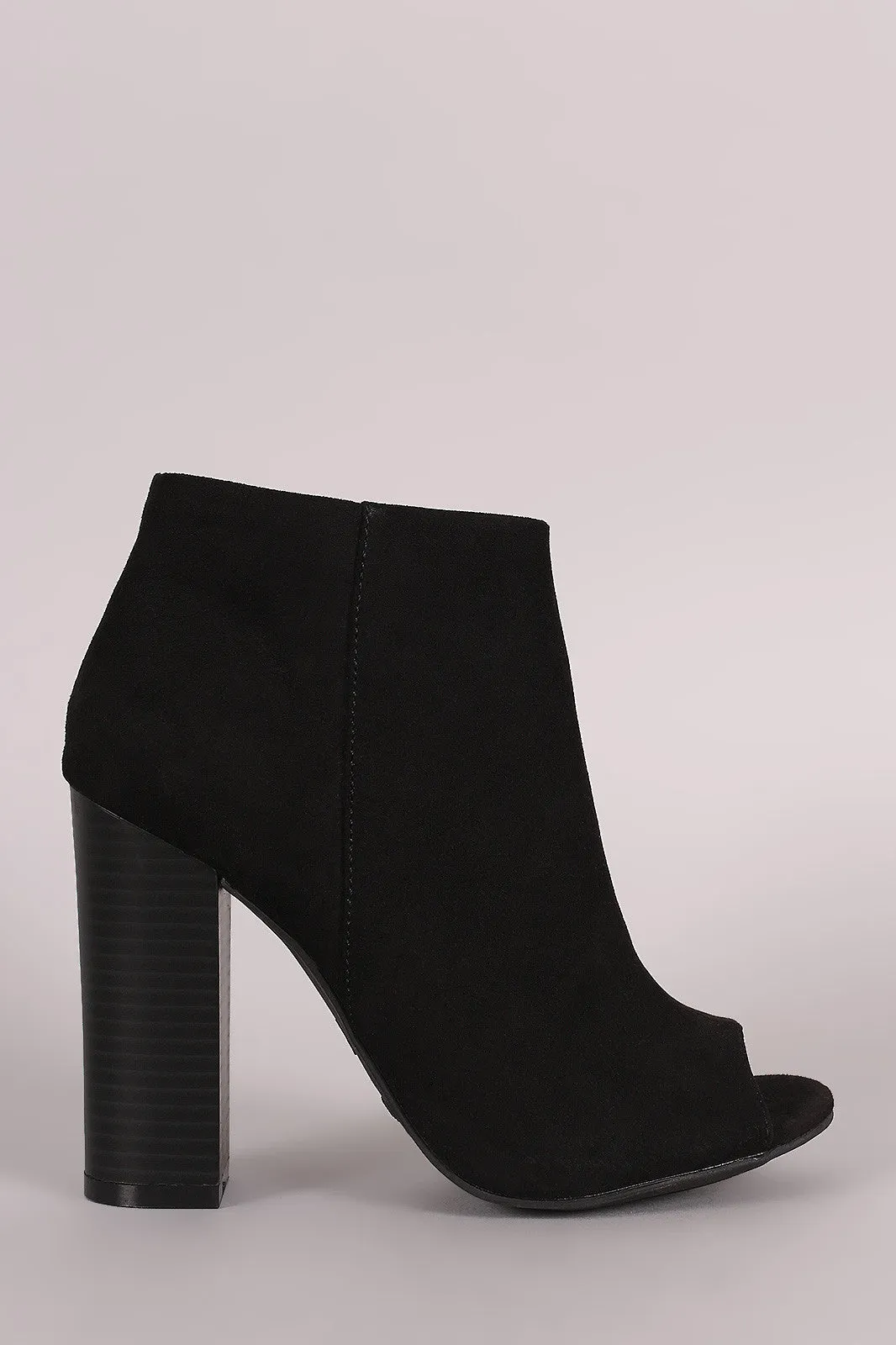 Bamboo Suede Peep Toe Chunky Heeled Booties