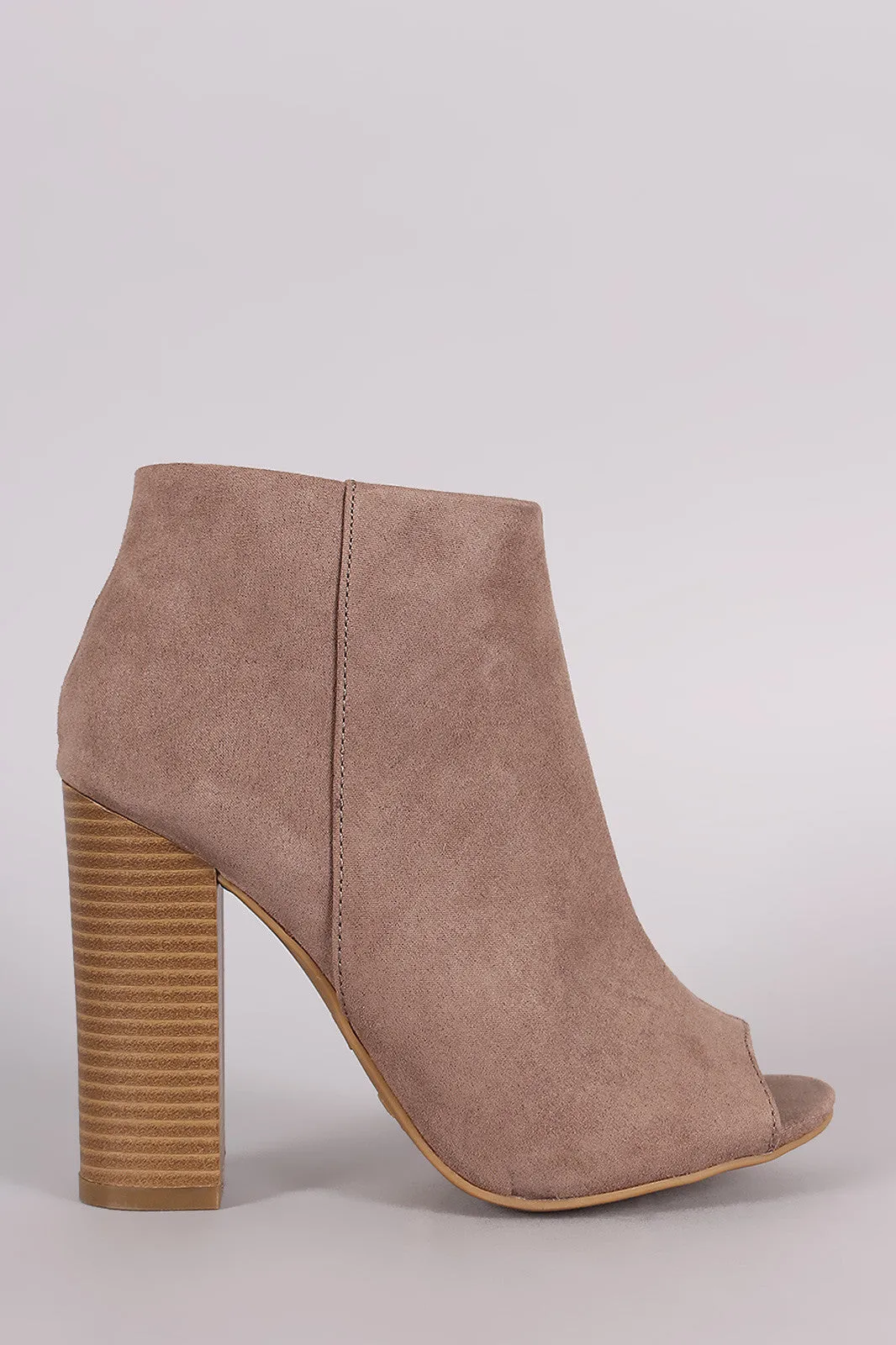 Bamboo Suede Peep Toe Chunky Heeled Booties