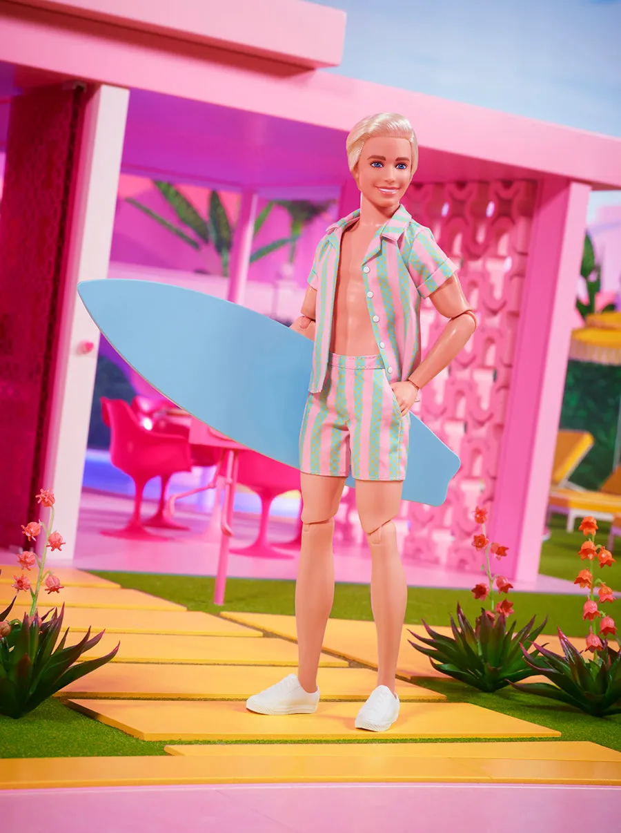 Barbie The Movie Ken Doll In Pastel Striped Beach Matching Set