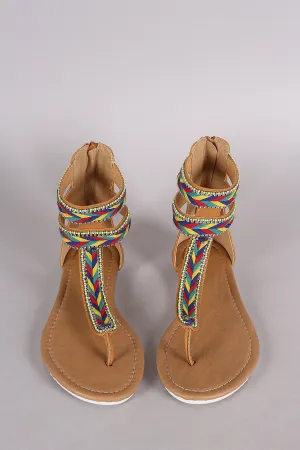 Beaded Chevron T-Strap Thong Flat Sandal