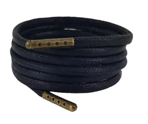 Black heavy duty 5 mm round Wax Cotton shoelaces and boot laces