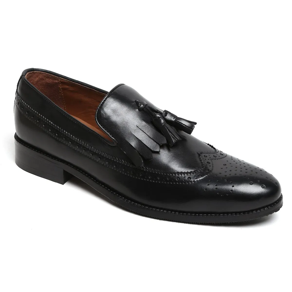 Black Tassel With Fringes Long Tail Leather Men'S Formal Slip-On By Brune & Bareskin