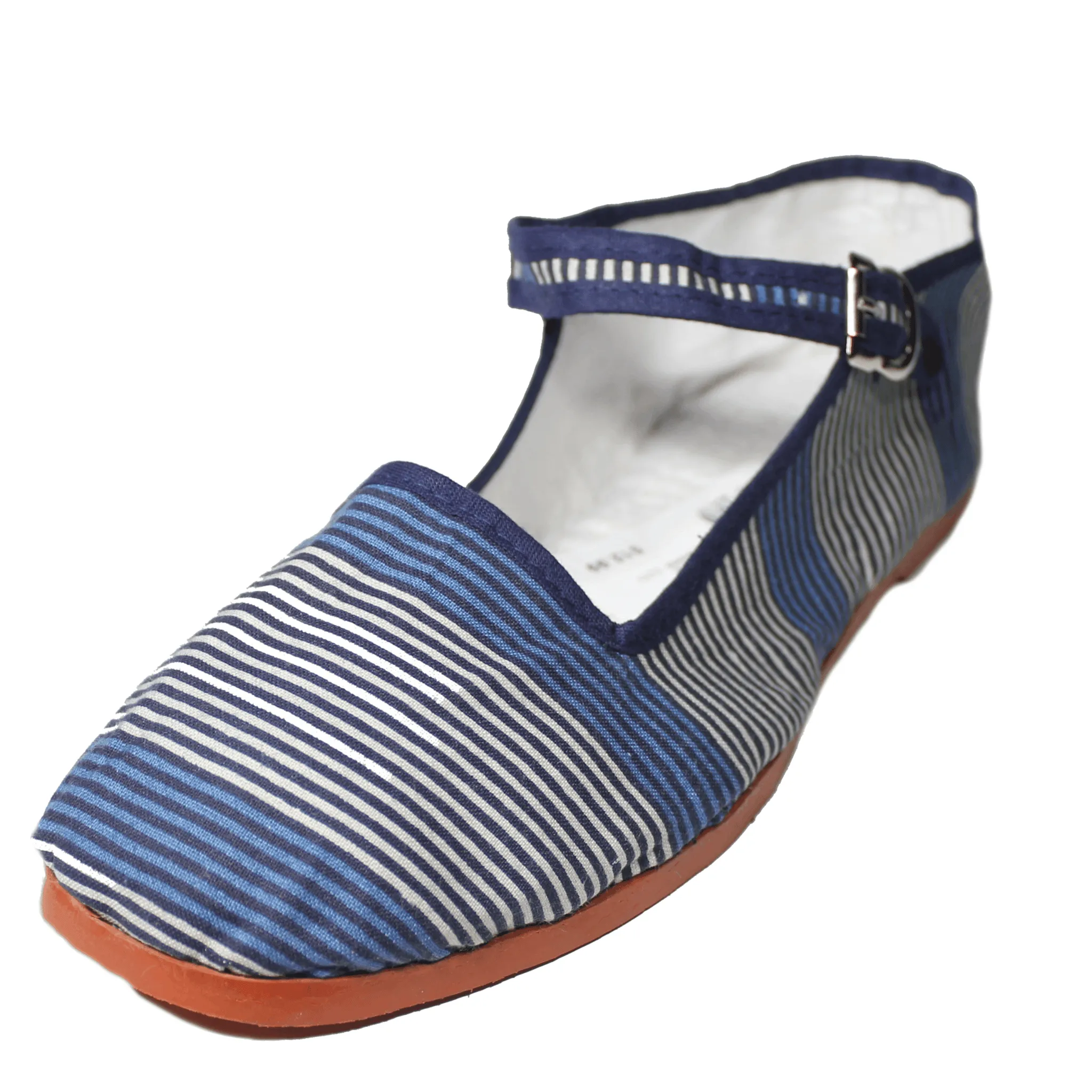 Blue Stripe Cotton Mary Jane Shoes