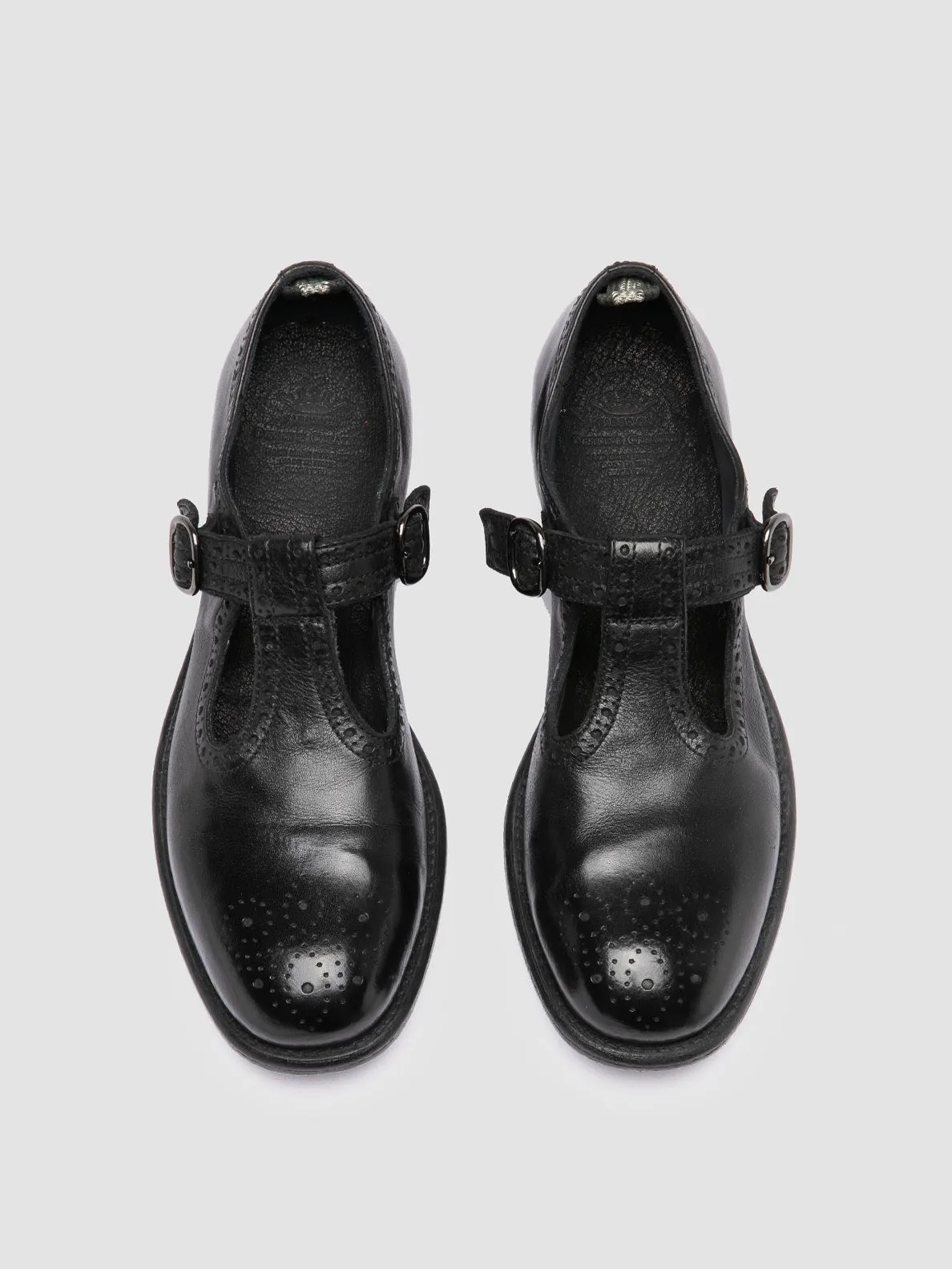 CALIXTE 071 - Black Leather T-Bar Shoes