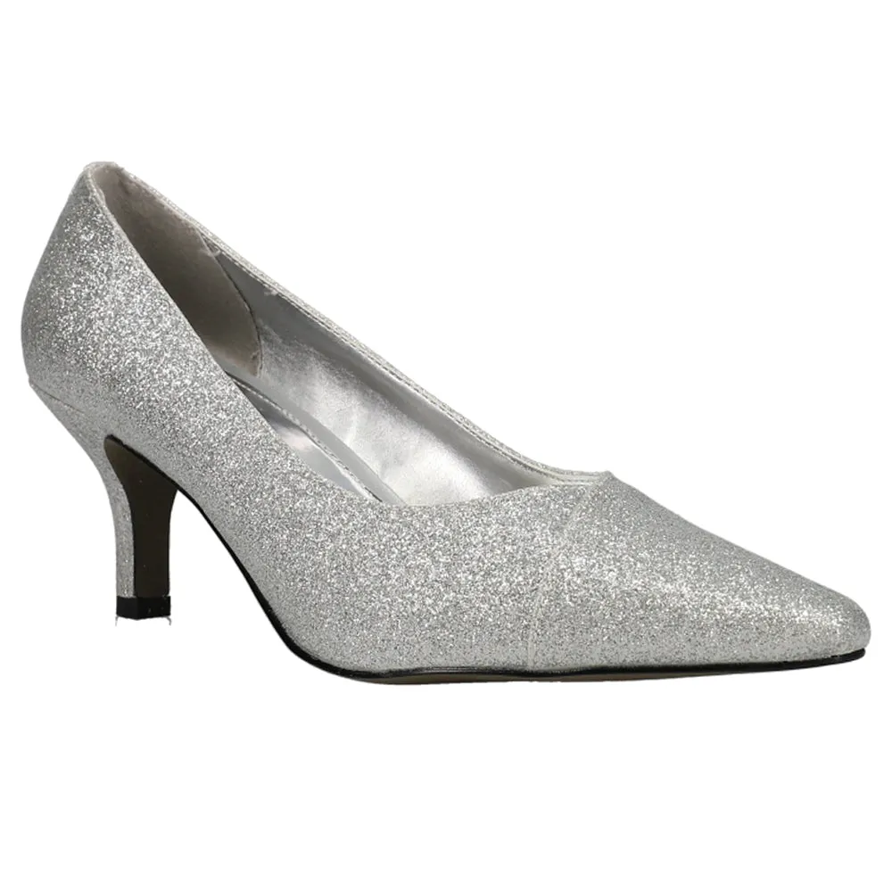 Chiffon Glitter Metallic Kitten Heel Pointed Toe Pumps