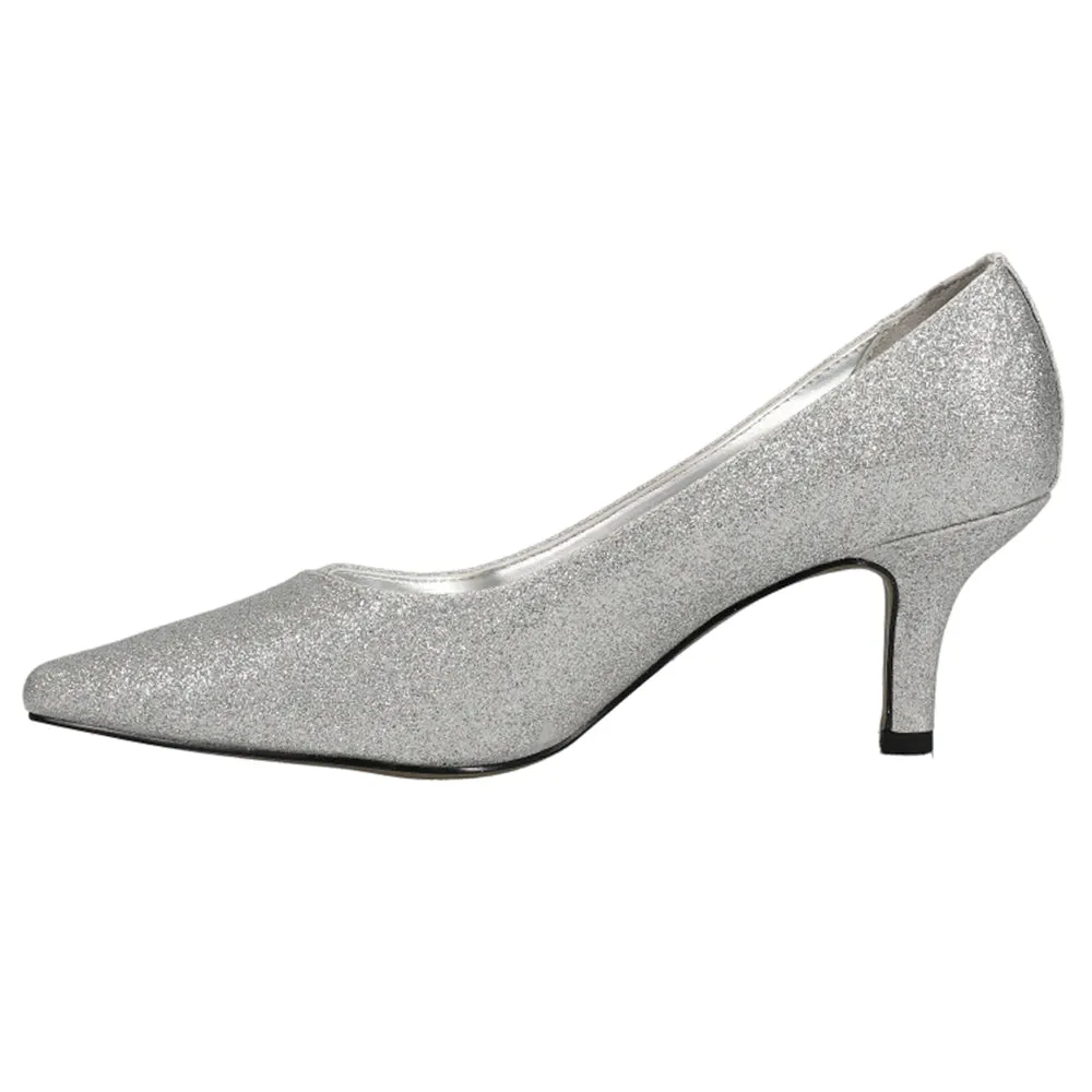 Chiffon Glitter Metallic Kitten Heel Pointed Toe Pumps