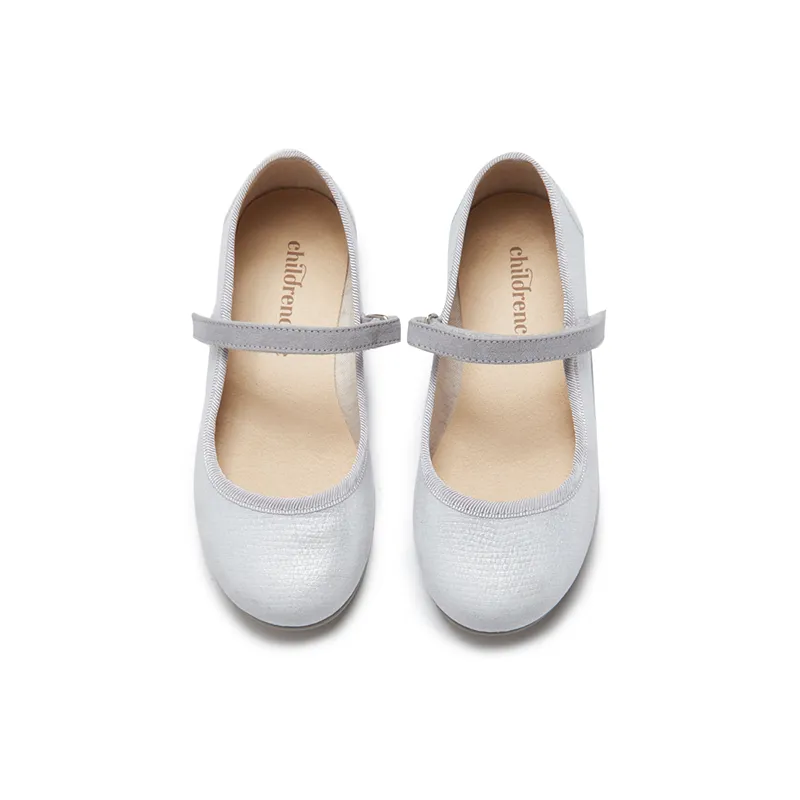 Classic Textured Canvas Mary Janes In Silver