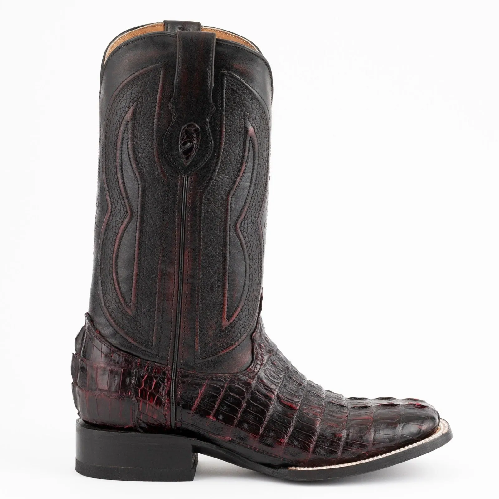 Ferrini Men's Black Cherry Hornback Caiman Dakota Crocodile Square Toe Boots 10493-08