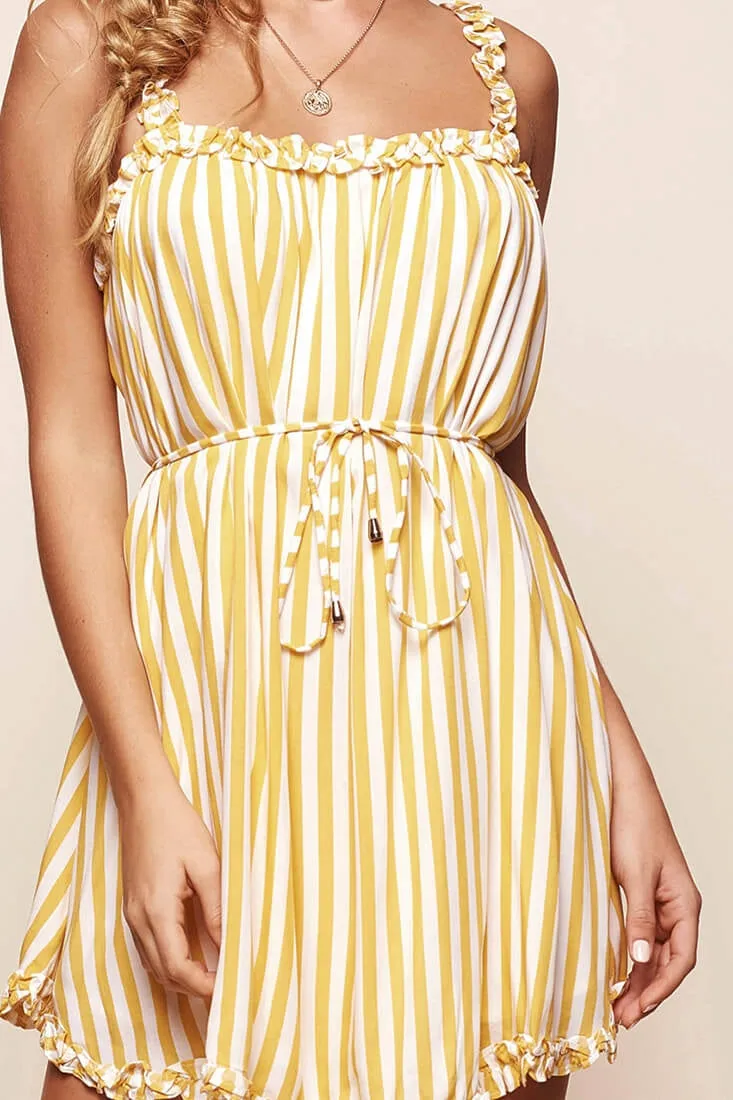 Funfair Waist Tie Stripe Dress Mustard