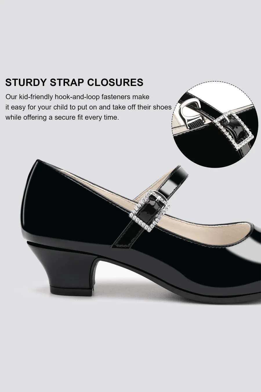 Girls Glossy Mary Jane Heels| Black School Uniform Dress Shoes