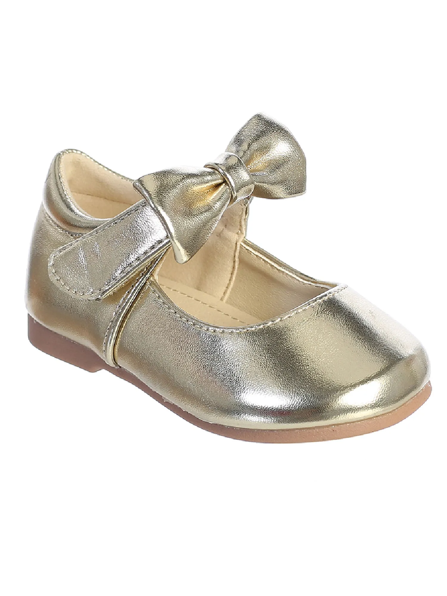 Girls Gold Matte Bow Accent Mary Jane Shoes 1 Baby-8 Toddler