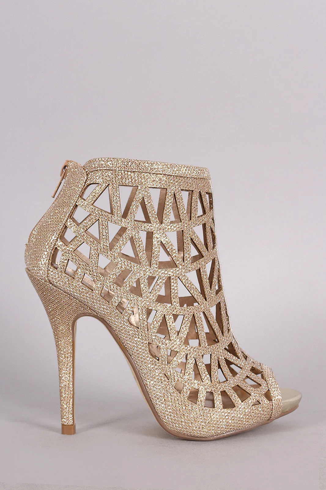 Glitter Caged Cutout Peep Toe Stiletto Heel