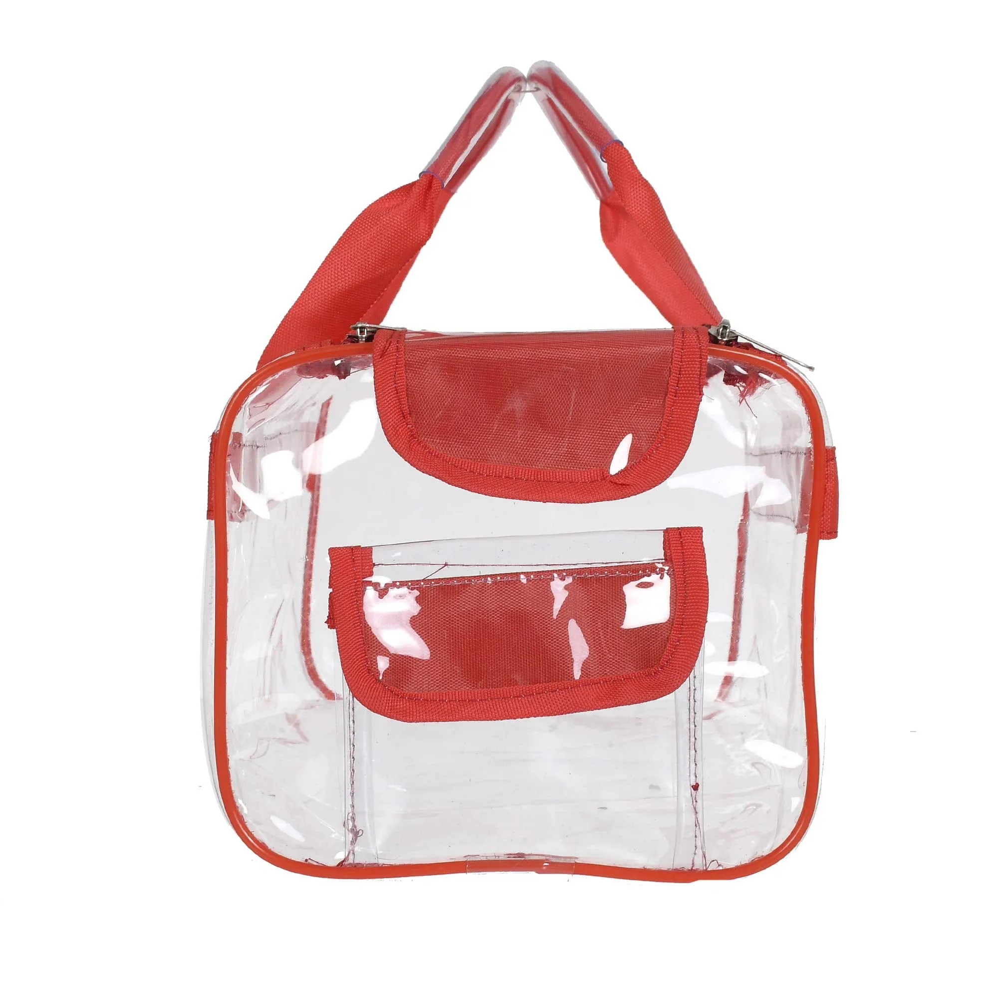 Heart Home Large Size Transparent Cosmetic Bag, Shoes Bag,Travel Toiletry Bag, With Sturdy Zipper and 1 External Pocket-Set of 2 (Pink & Red) (F_26_HEARTH017060)