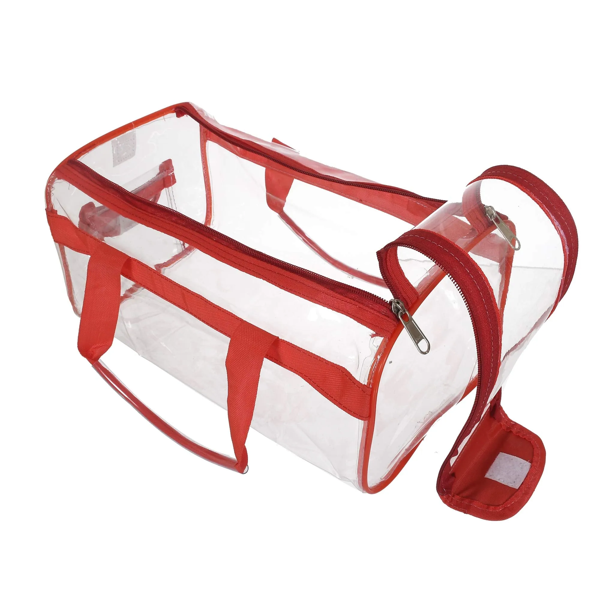 Heart Home Large Size Transparent Cosmetic Bag, Shoes Bag,Travel Toiletry Bag, With Sturdy Zipper and 1 External Pocket-Set of 2 (Pink & Red) (F_26_HEARTH017060)