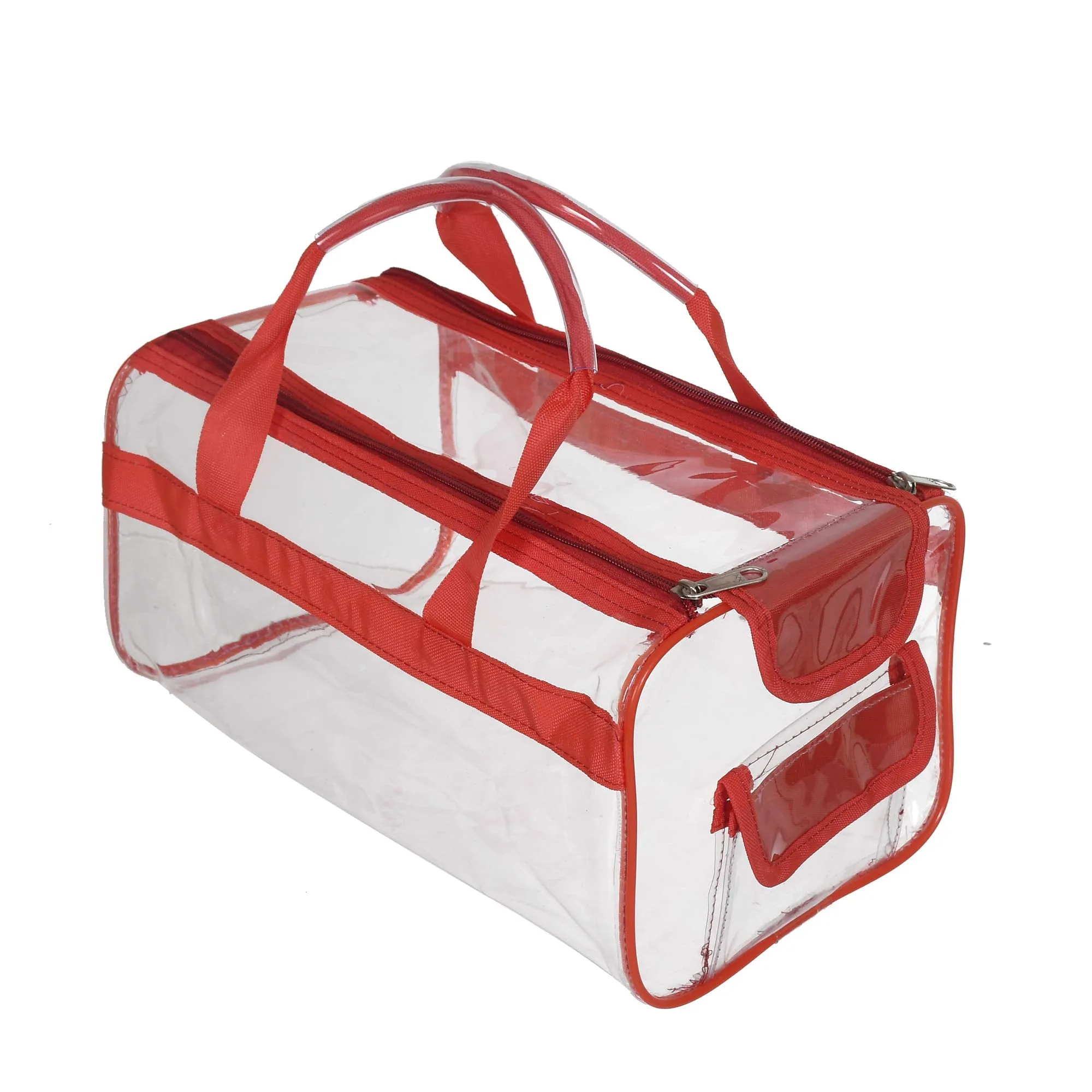 Heart Home Large Size Transparent Cosmetic Bag, Shoes Bag,Travel Toiletry Bag, With Sturdy Zipper and 1 External Pocket-Set of 2 (Pink & Red) (F_26_HEARTH017060)