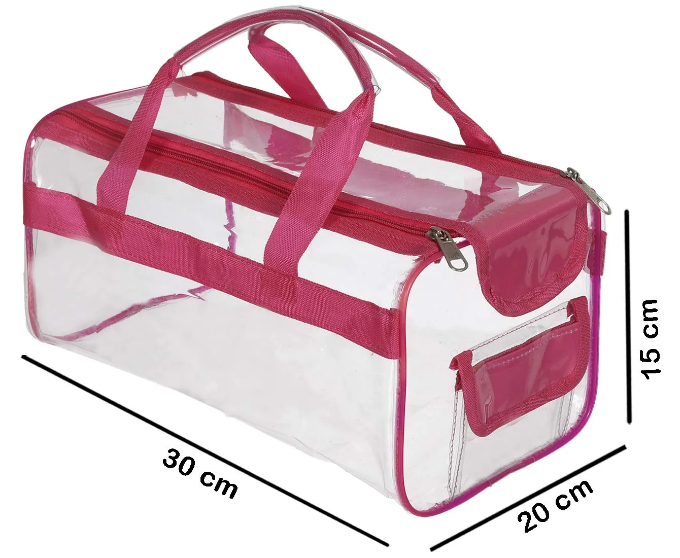 Heart Home Large Size Transparent Cosmetic Bag, Shoes Bag,Travel Toiletry Bag, With Sturdy Zipper and 1 External Pocket-Set of 2 (Pink & Red) (F_26_HEARTH017060)