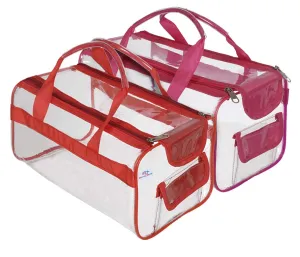 Heart Home Large Size Transparent Cosmetic Bag, Shoes Bag,Travel Toiletry Bag, With Sturdy Zipper and 1 External Pocket-Set of 2 (Pink & Red) (F_26_HEARTH017060)