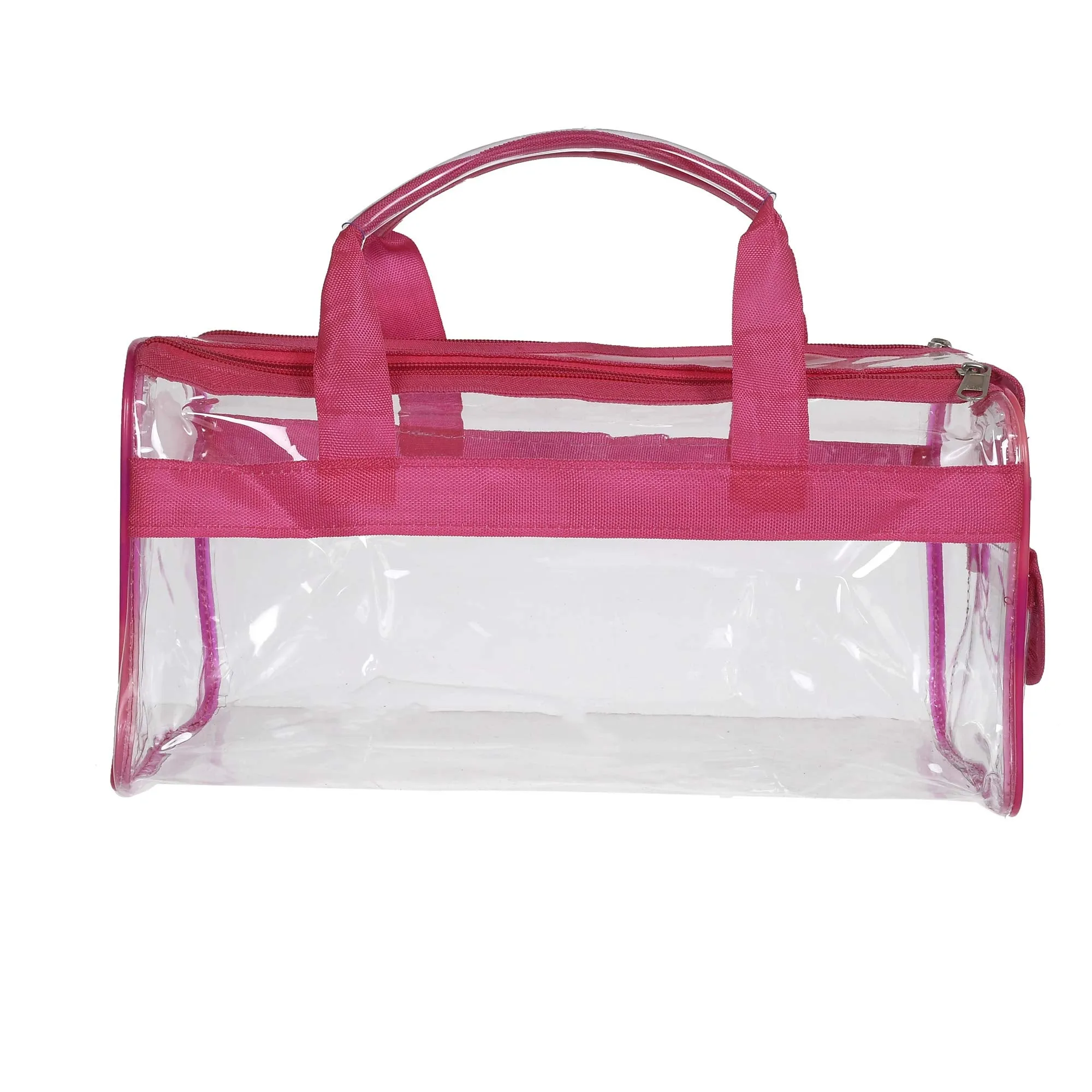 Heart Home Large Size Transparent Cosmetic Bag, Shoes Bag,Travel Toiletry Bag, With Sturdy Zipper and 1 External Pocket-Set of 2 (Pink & Red) (F_26_HEARTH017060)