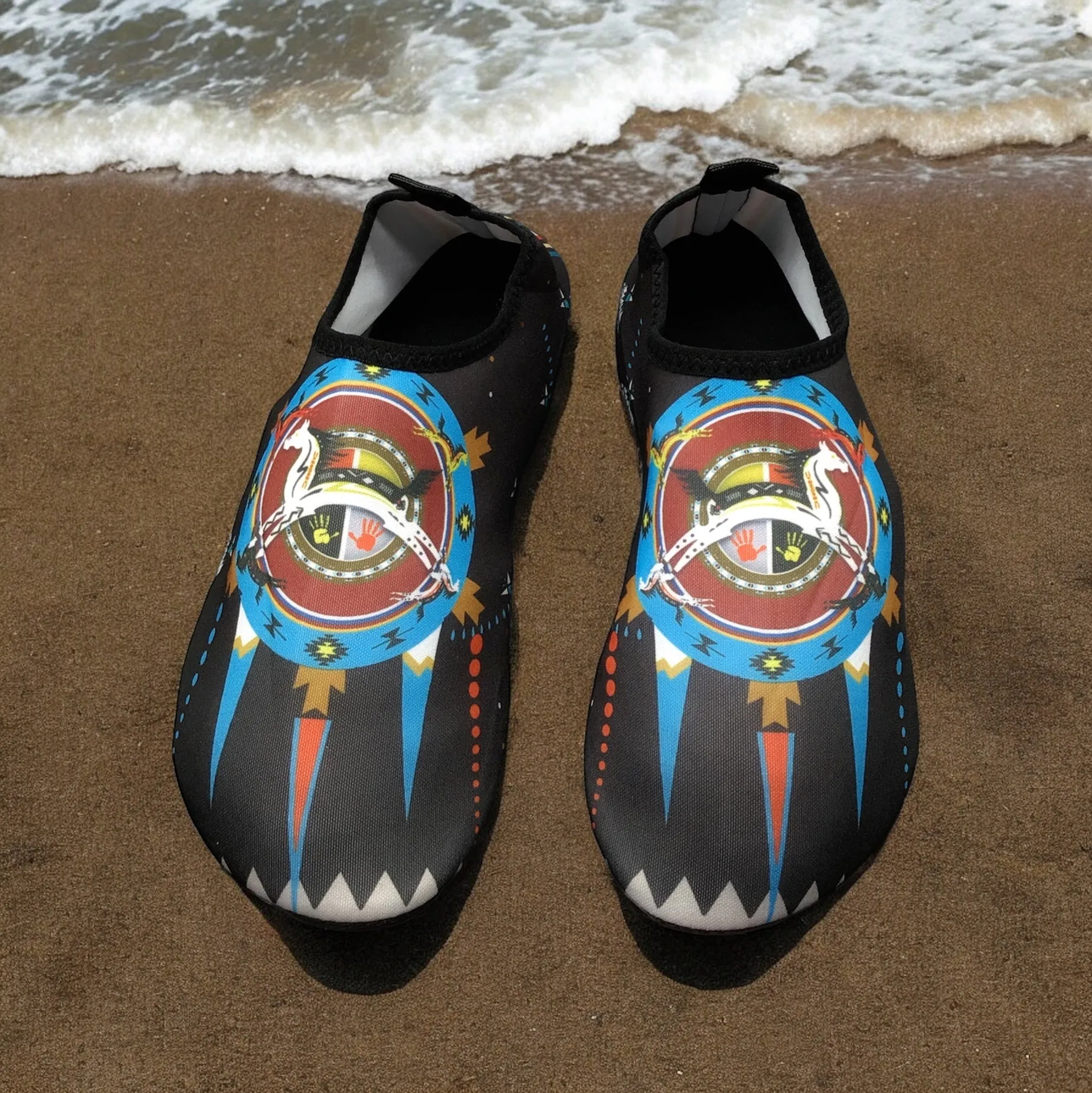 Horse Black Native American Aqua Shoes