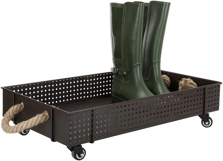 Industrial Brown Metal Rolling Shoe and Boot Cart Rack