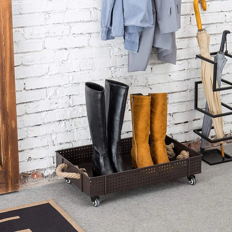 Industrial Brown Metal Rolling Shoe and Boot Cart Rack