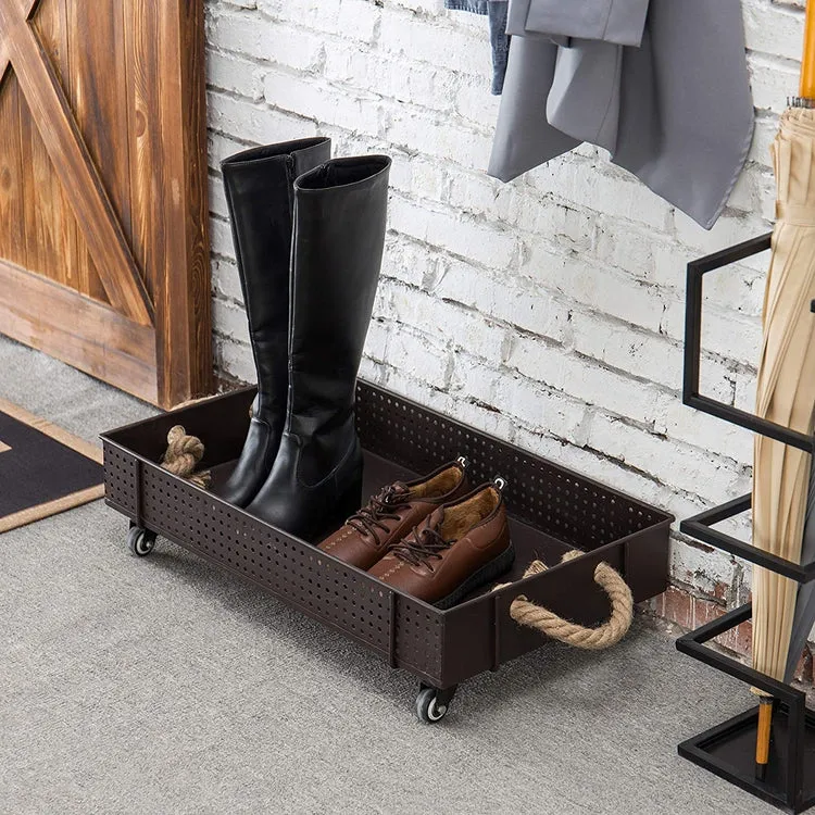 Industrial Brown Metal Rolling Shoe and Boot Cart Rack