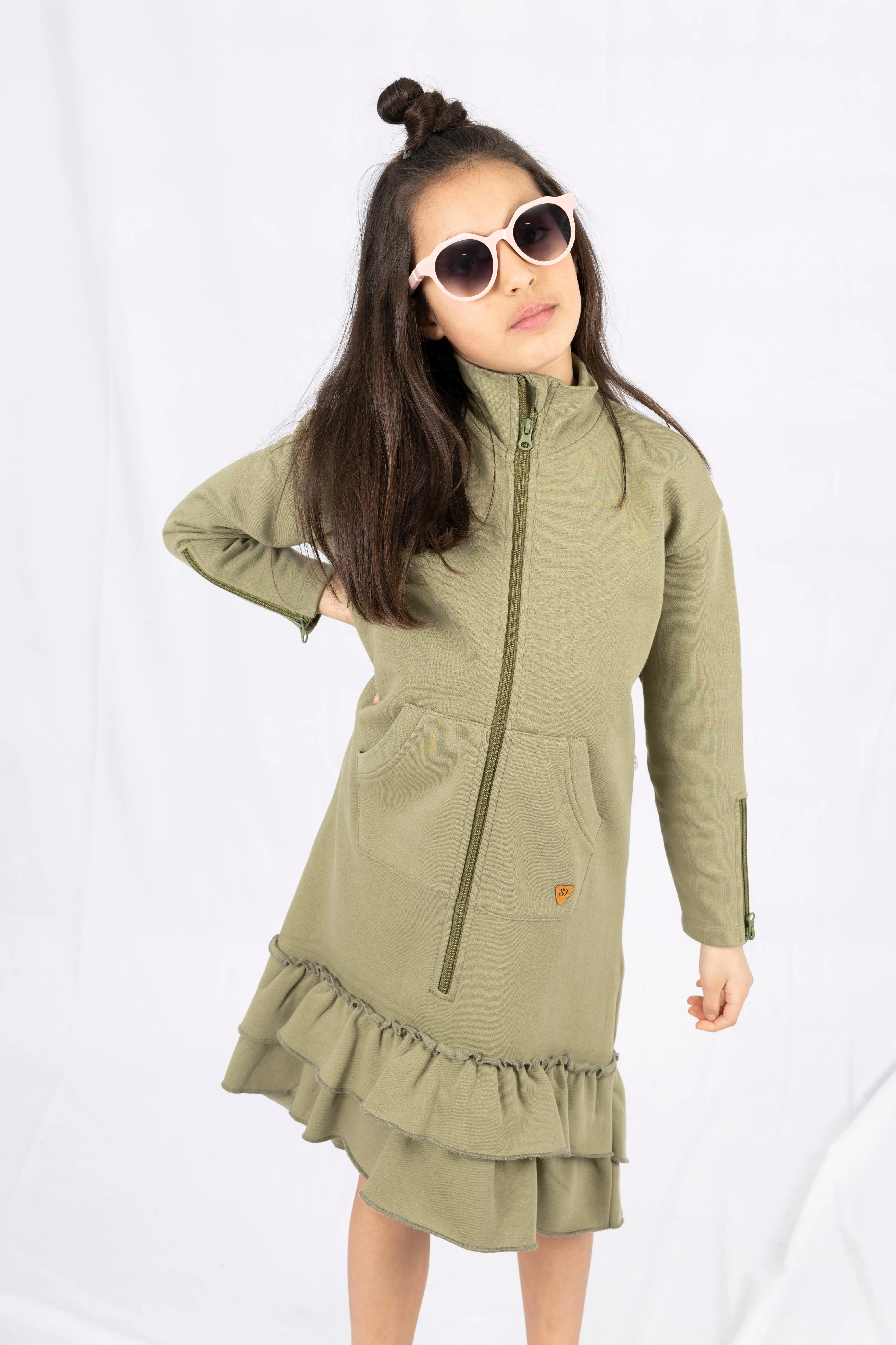 Kids Adaptive Dolman Sweatshirt Dress with Zipper & Cargo Pocket