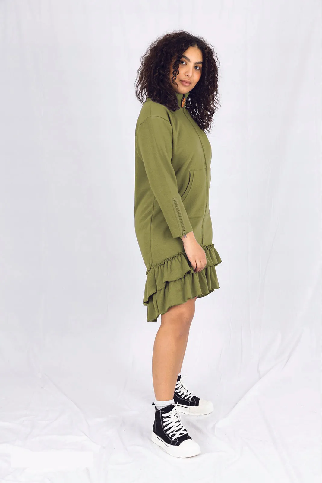 Kids Adaptive Dolman Sweatshirt Dress with Zipper & Cargo Pocket