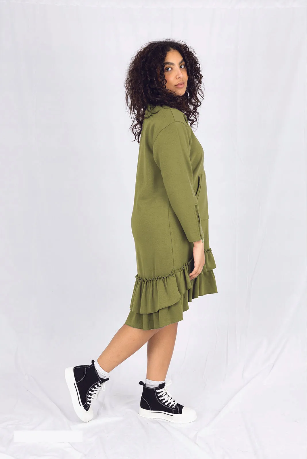 Kids Adaptive Dolman Sweatshirt Dress with Zipper & Cargo Pocket