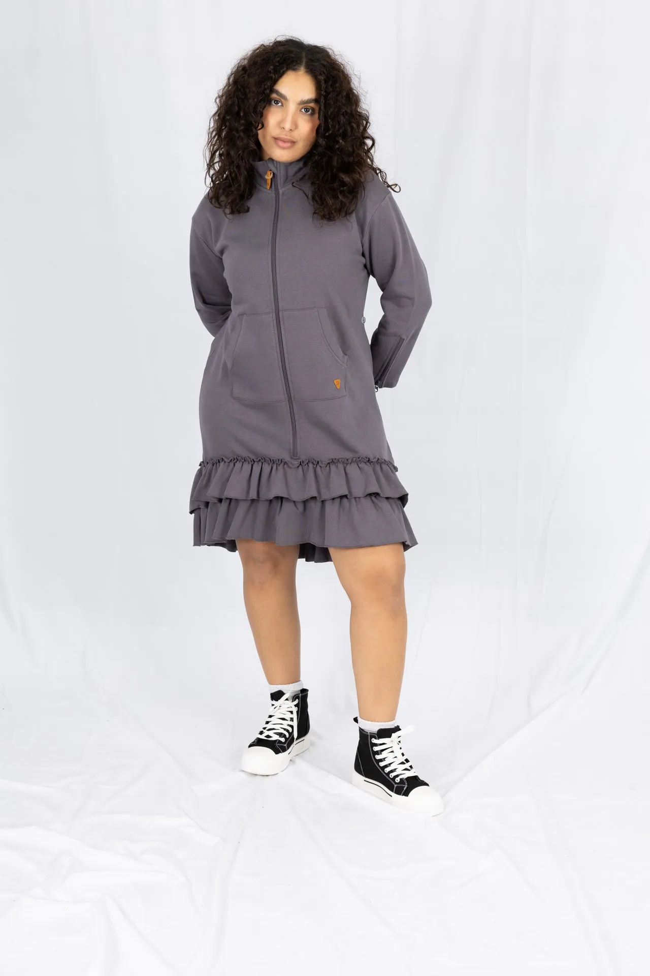 Kids Adaptive Dolman Sweatshirt Dress with Zipper & Cargo Pocket