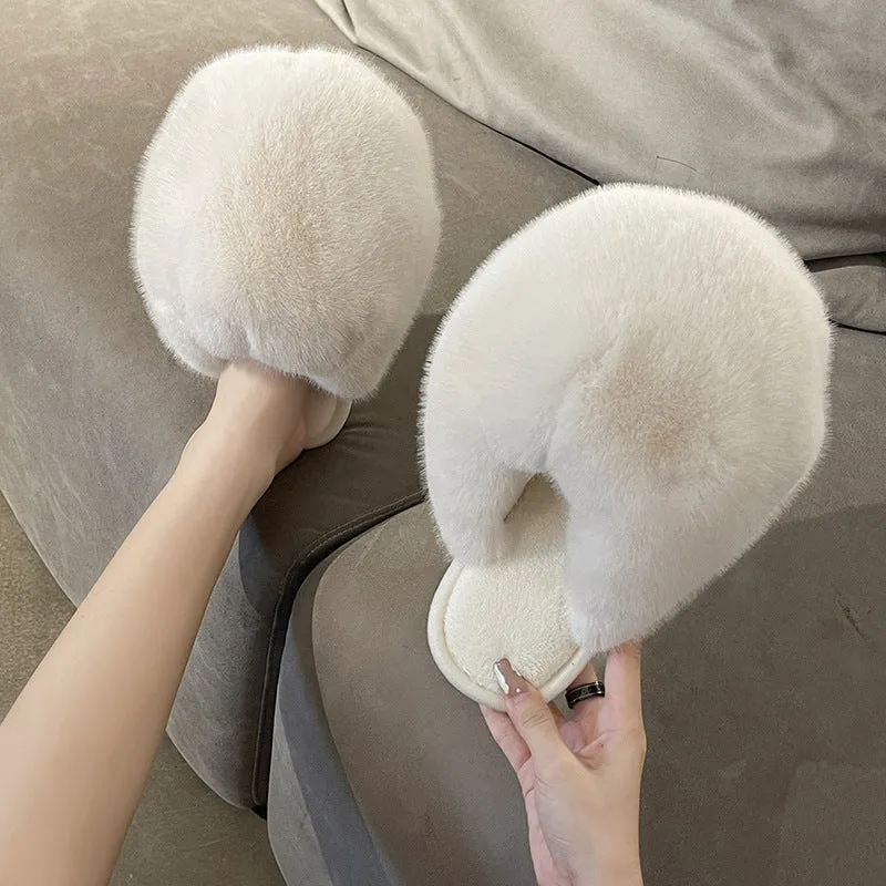 Ladies Slippers Autumn Winter Plush Warm Slippers Shoes for Indoor Outdoor