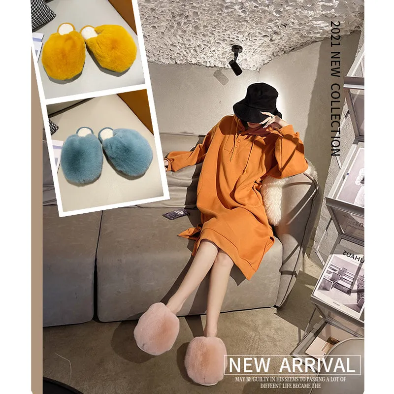 Ladies Slippers Autumn Winter Plush Warm Slippers Shoes for Indoor Outdoor