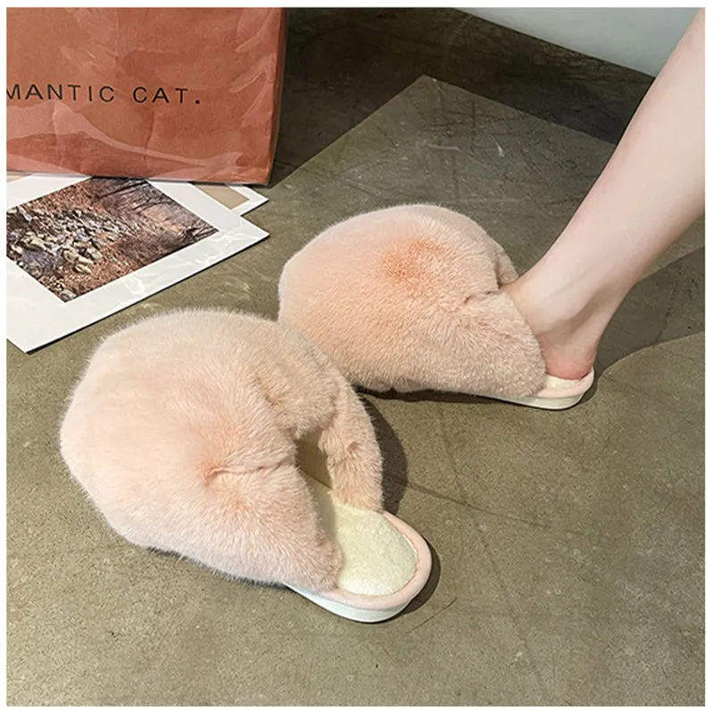 Ladies Slippers Autumn Winter Plush Warm Slippers Shoes for Indoor Outdoor