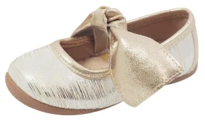 Livie & Luca Girl's Mary Jane with Light Gold Trim, Cream Tinsel