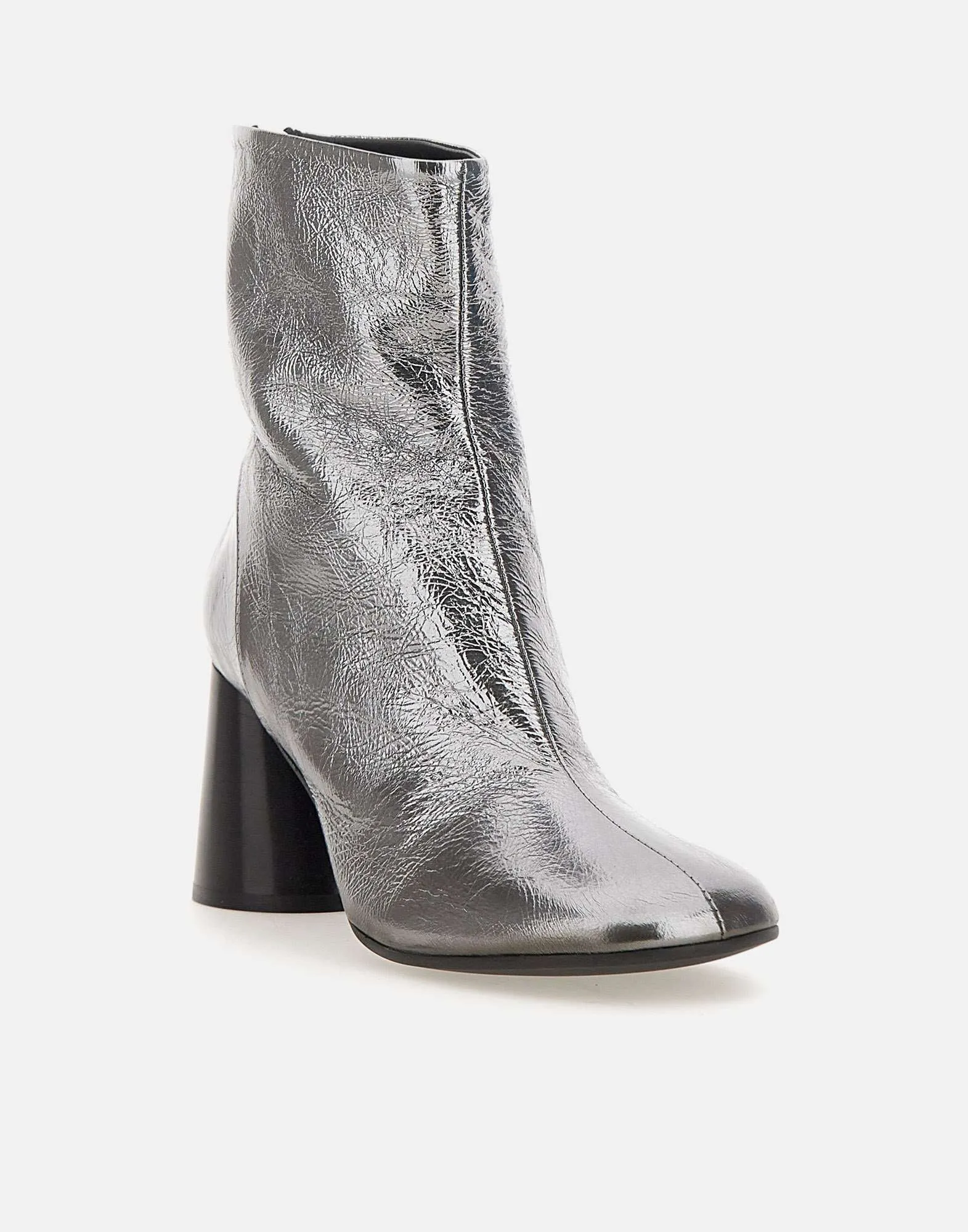 Metallic Silver Leather Ankle Boots