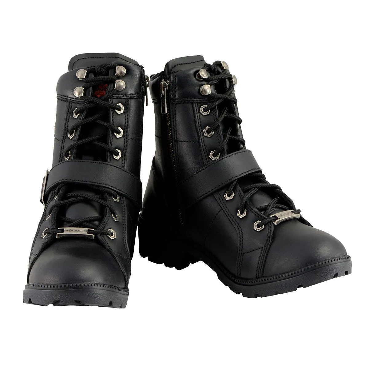 Milwaukee Leather MBL9325W Women's Wide Width Lace-Up Black Leather Boots with Zippers