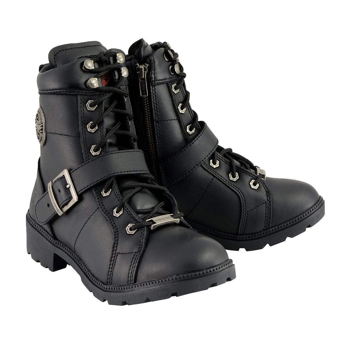 Milwaukee Leather MBL9325W Women's Wide Width Lace-Up Black Leather Boots with Zippers