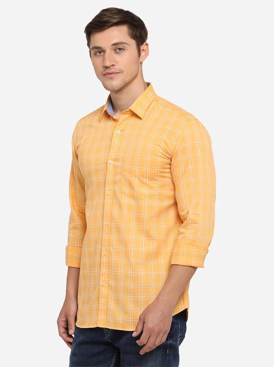 Pale Yellow Checked Slim Fit Semi Casual Shirt | JadeBlue