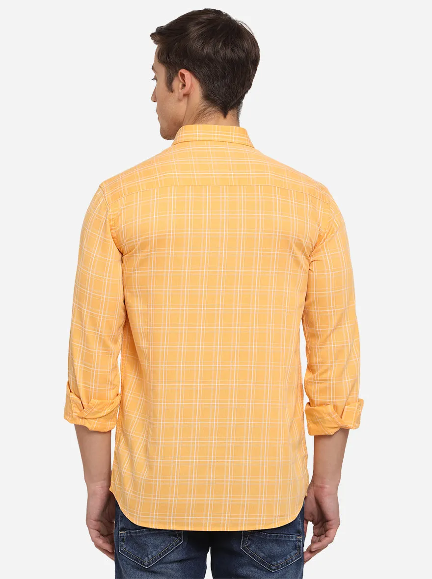 Pale Yellow Checked Slim Fit Semi Casual Shirt | JadeBlue