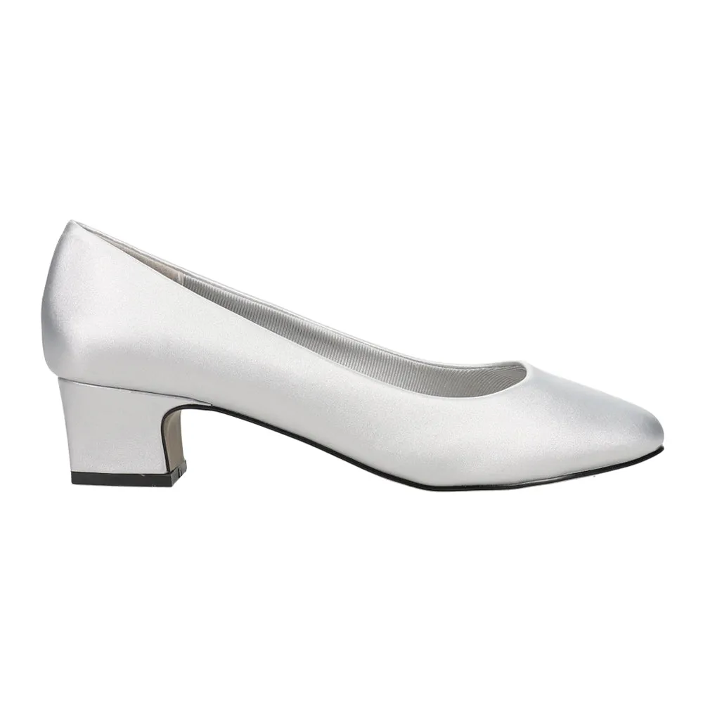 Prim Metallic Round Toe Block Heel Pumps