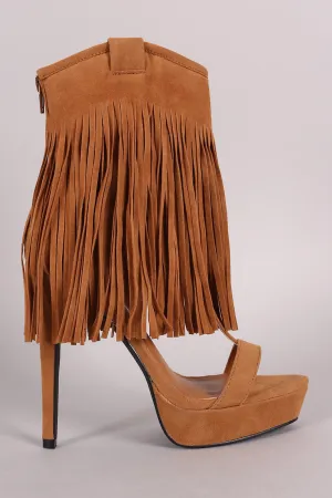 Privileged Suede Long Fringe Cuff Stiletto Platform Heel