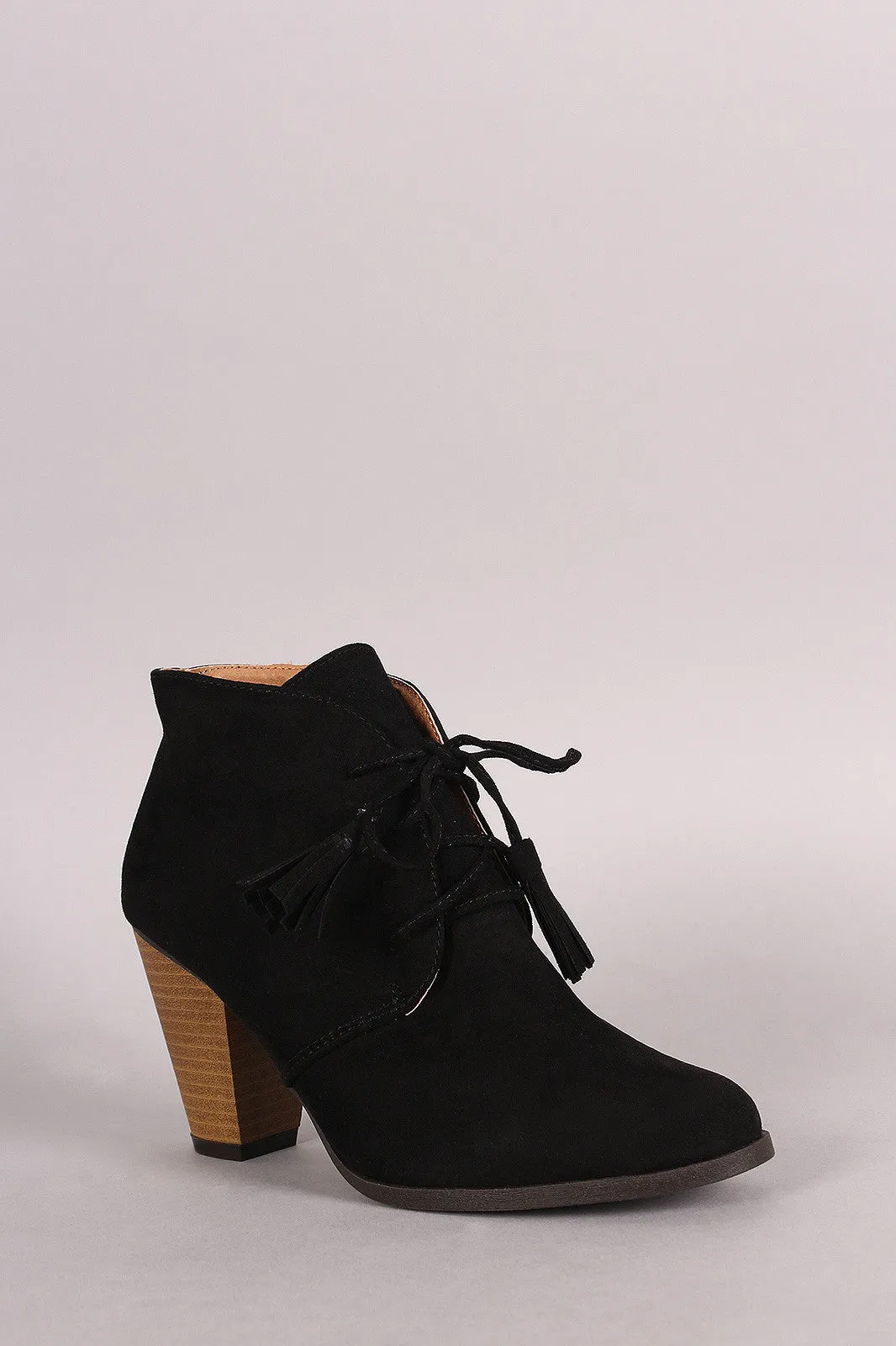 Qupid Suede Western Cowgirl Lace Up Ankle Boots