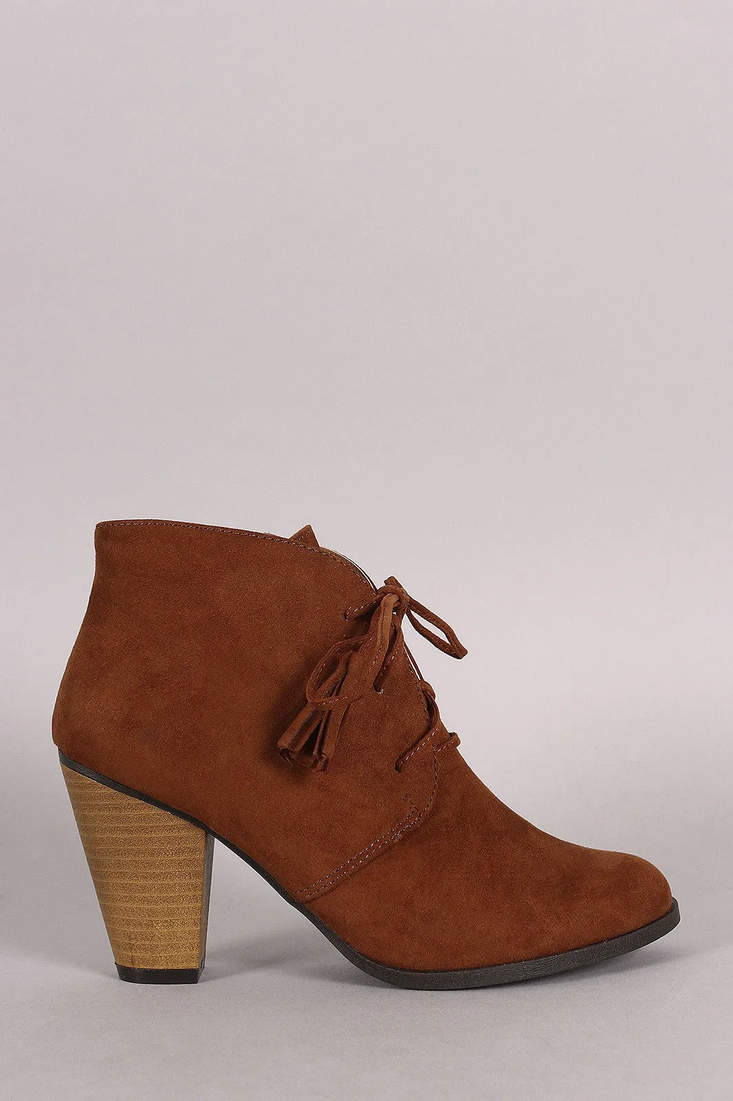 Qupid Suede Western Cowgirl Lace Up Ankle Boots