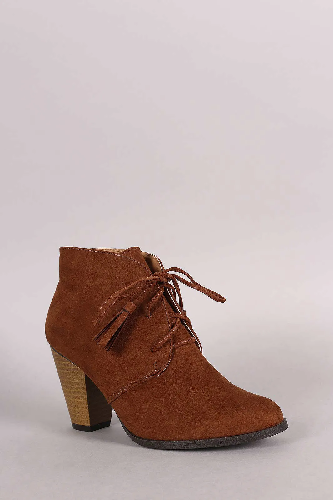 Qupid Suede Western Cowgirl Lace Up Ankle Boots