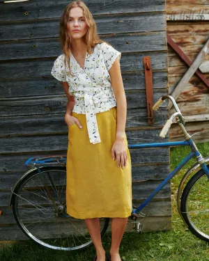 R: MATERA linen skirt (Size: M; Color: Milky White/Blue Rose)