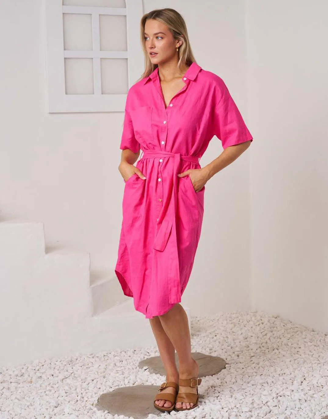 Rove Midi Shirt Dress - Pink