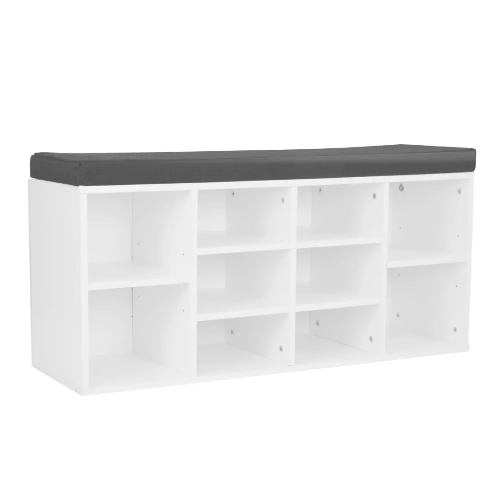 Sarantino Shoe Rack Cabinet Organiser Grey Cushion Stool Bench Ottoman - 104 X 30 X 45 - White