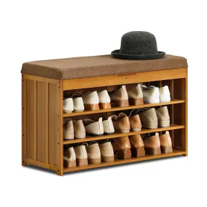 Shoe Rack Organizer Cabinet - Changing Bench - with Upholstered Flip-Open Storage - 3 Tier - Brown